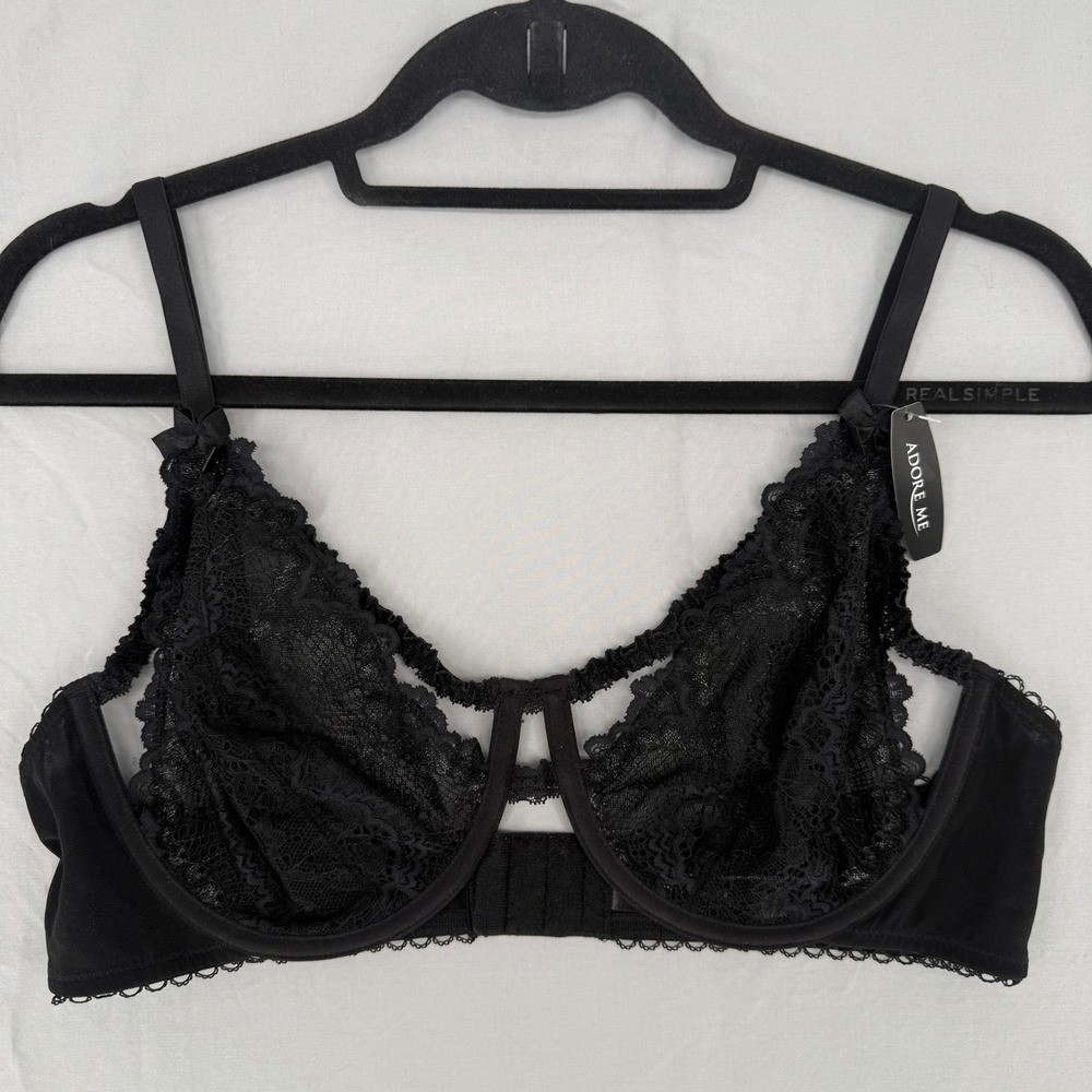 Adore Me Jet Black Floral Lace Unlined Underwire Bra 38DD BR-07728-PLU NWT